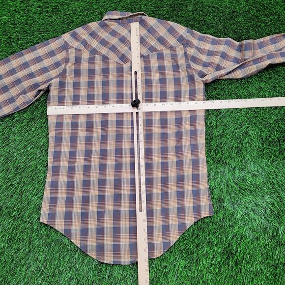 Vintage 80s Shadow Plaid Pearl-Snap Shirt M 19x29 Shirttail - Picture 6 of 16